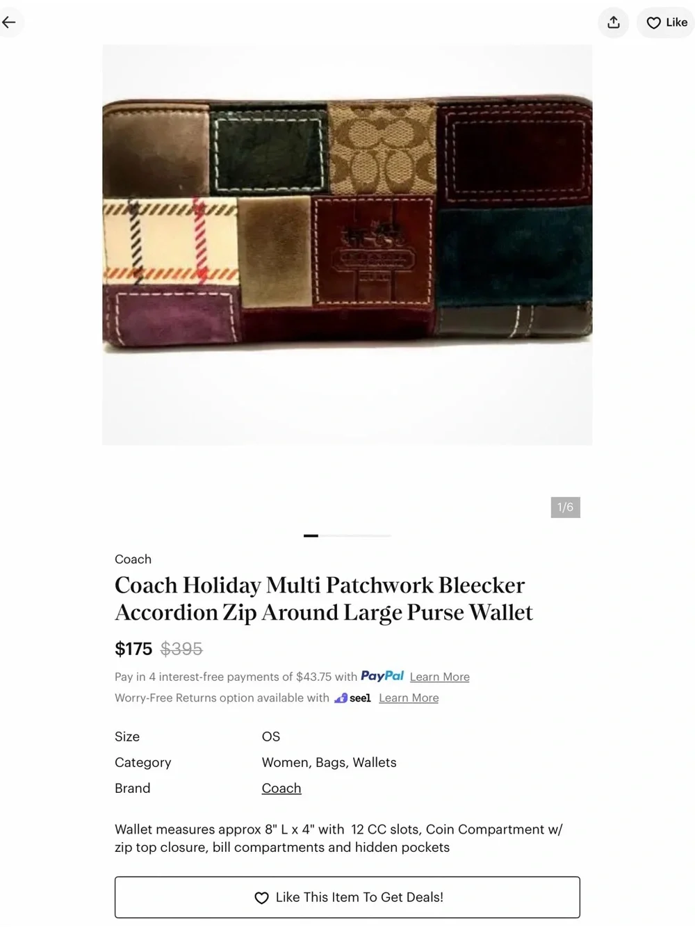 Coach Patchwork Zip-Around Accordion Wallet in Brown & Multicolor Like New
